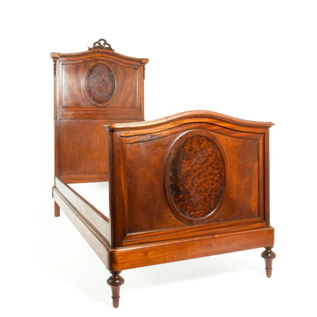 Victorian French Hand Carved Walnut / Burl Walnut Single Beds - a Pair For Sale - Image 3 of 9