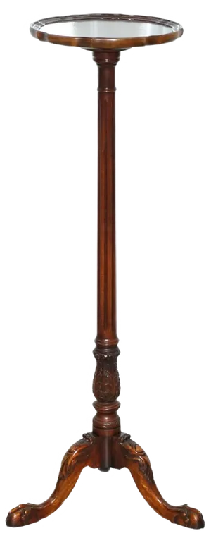 Tall Hand-Carved Hardwood Jardiniere Stand with Claw & Ball Feet & Scalloped Edge Top