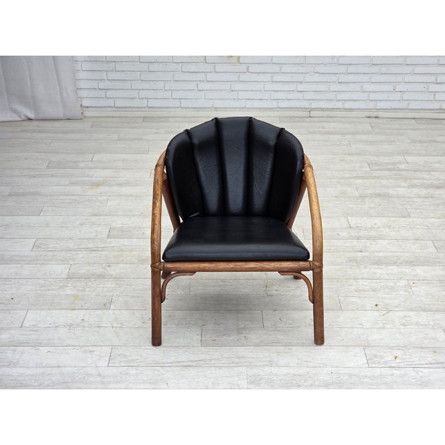 Brown Danish Armchair in Rattan and Black Leatherette, 1970s For Sale - Image 8 of 18