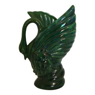 1970s Royal Haeger R85g Emerald Green Swan Vase With Original Label For Sale