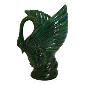 1970s Royal Haeger R85g Emerald Green Swan Vase With Original Label