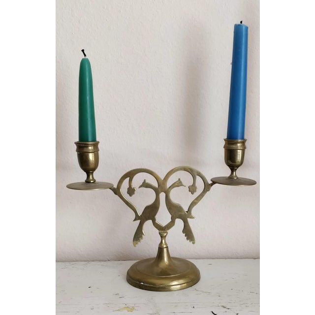 Stylized Brass Peacock Bird Candelabras Candle Holders For Sale - Image 4 of 6