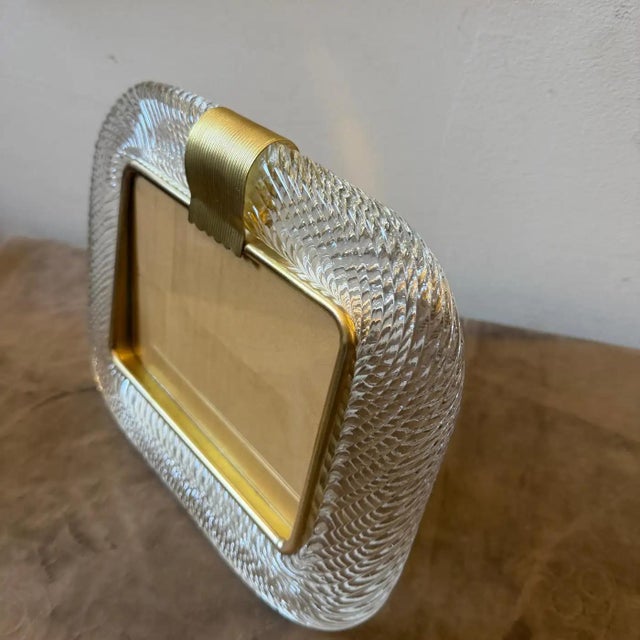 1990s Barovier Style Art Deco Murano Glass and Brass Horizontal Picture Frame For Sale - Image 10 of 11