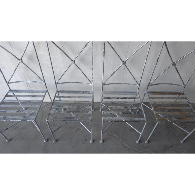 Metal Set of 4 Vintage Industrial Iron Garden Patio Dining Chairs For Sale - Image 7 of 10