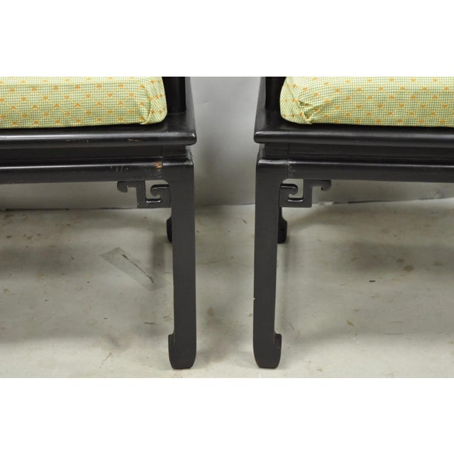 Vintage Oriental Ming Style Ebonized Horseshoe Lounge Chairs by Century (B) Pair For Sale - Image 10 of 18