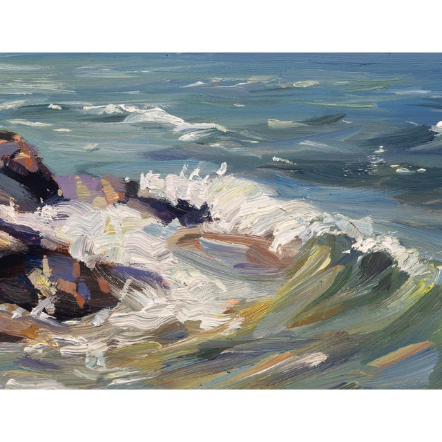 Presque Isle (Day 113), June 7, 2024 by Primary Hughes | Oil on gessobord Seascape with rocky shore and waves For Sale - Image 4 of 5