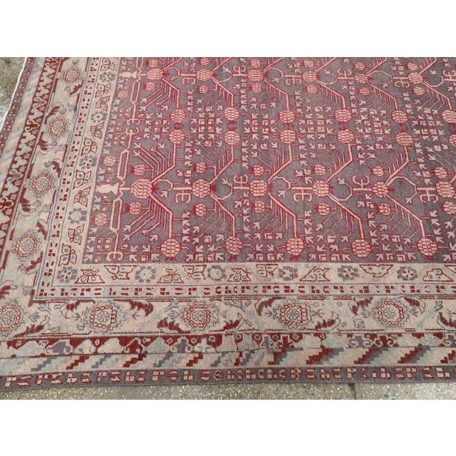 Textile Galerie Shabab Collection Early 20th Century Handmade East Turkestan Khotan Room Size Carpet For Sale - Image 7 of 10