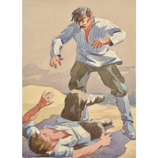1960s Albert Goltjakov, Fight, 1960s, Watercolor For Sale - Image 5 of 5