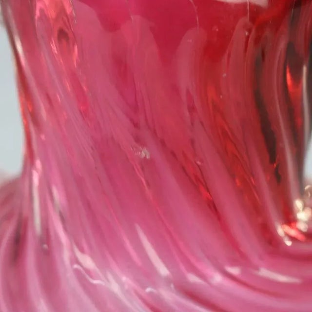 Cranberry Swirl Glass Water Pitcher With Applied Glass Handle 20thC For Sale - Image 9 of 10