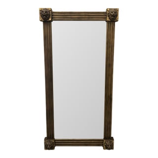 Late 20th Century Monumental Neoclassical Lion Head Wall Mirror With Brass Accents For Sale