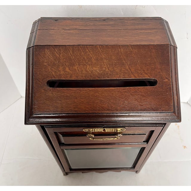 Traditional Vintage Oak Mailbox or Ballot Box or Alms Box W/Beveled Glass For Sale - Image 3 of 13