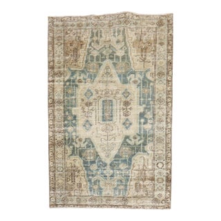 Early 20th Century Zabihi Collection Worn Green Persian Scatter Size Rug - 3'3" x 4'10" For Sale