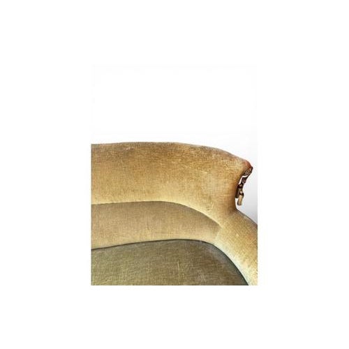 Antique Mustard Velvet Curved Sofa with Decorative Tassels For Sale - Image 6 of 7