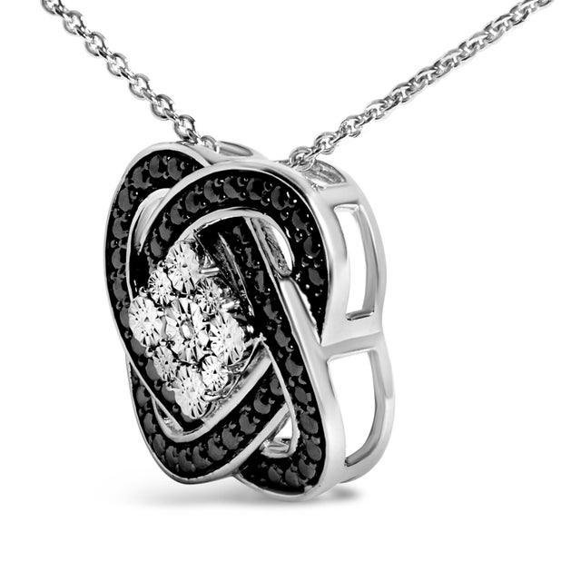Contemporary Black Rhodium Plated Sterling Silver Diamond Accent Geometric Knot Pendant Necklace For Sale - Image 3 of 5