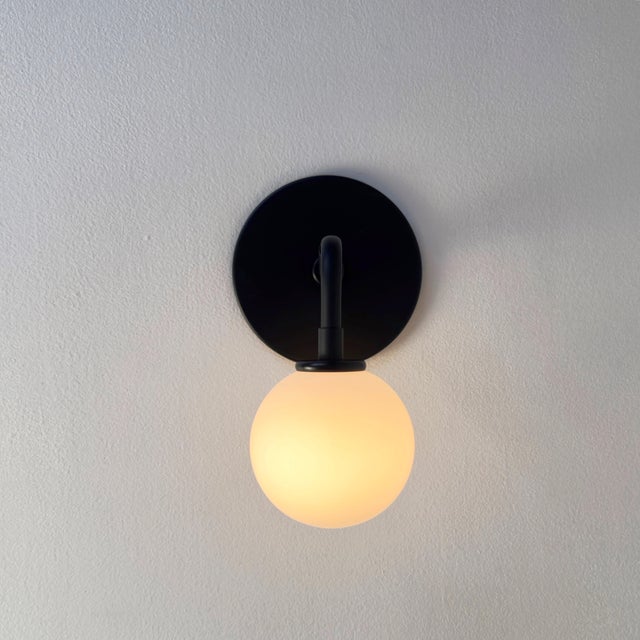 Pair of Small Bent Arm Sconces by Research.Lighting, Black, Glass, Mid Century Modern For Sale - Image 11 of 11