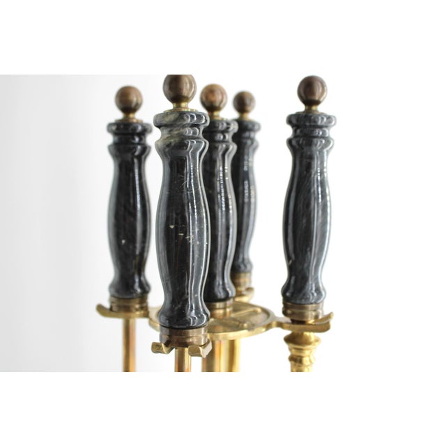 2000 - 2009 Gorgeous Vintage Brass & Marble Handle Fireplace Tool Set With Star For Sale - Image 5 of 11
