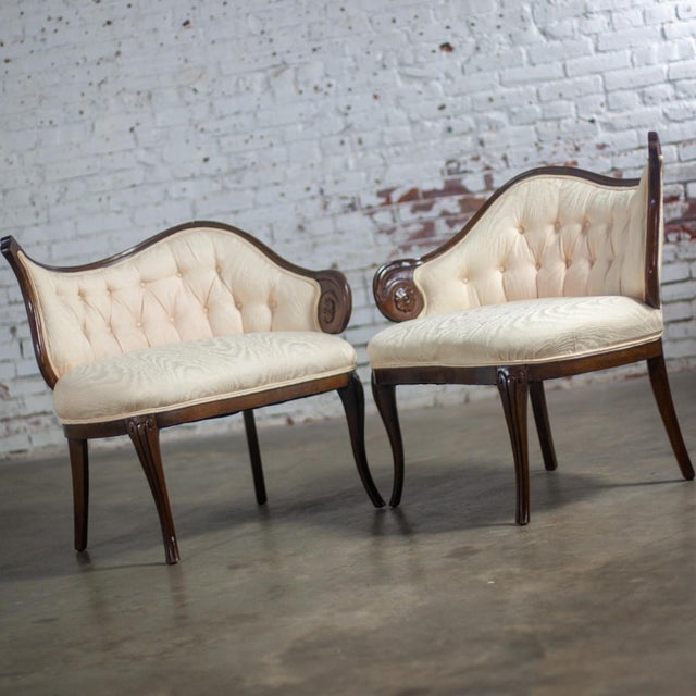 Pink Early to Mid-20th Century French Rococo Style Asymmetrical Ladies Parlor Chairs With Walnut Frames For Sale - Image 8 of 12