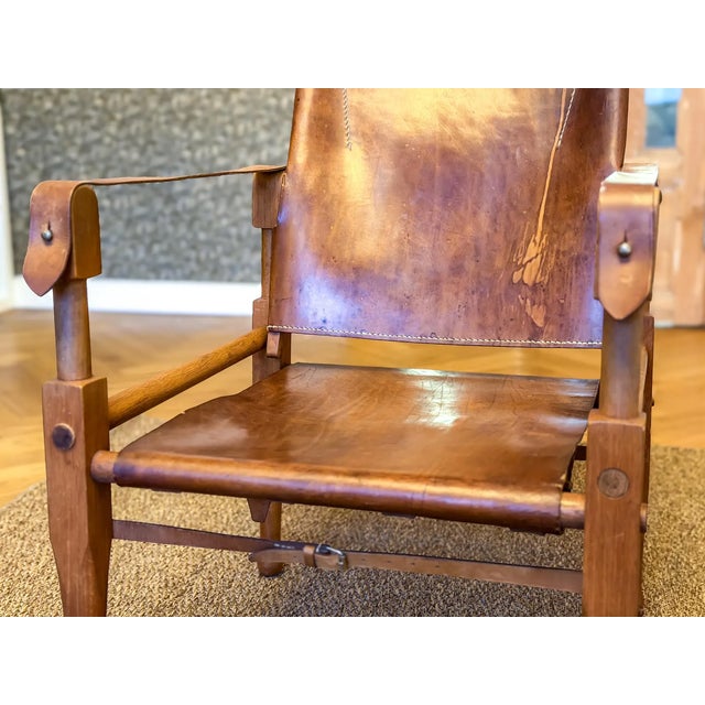 Brown Safari Lounge Chair in Oak and Cognac Leather by Wilhelm Kienzle for Kaare Klint, 1950s For Sale - Image 8 of 18