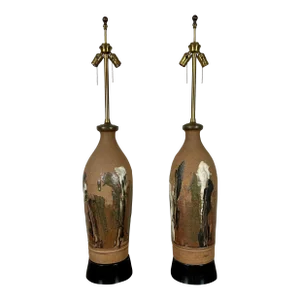 Vintage Stoneware Lamps by Larry Shep for Marbro - a Pair