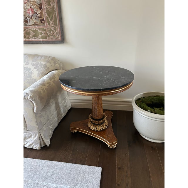 Late 20th Century Late 20th Century Pair of Biedermeier Table Carved Giltwood & Marquina Marble Tops For Sale - Image 5 of 8