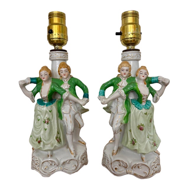 Vintage Victorian Colonial Dancers Lamps by Pioneer Merchandise Co. - Pair For Sale