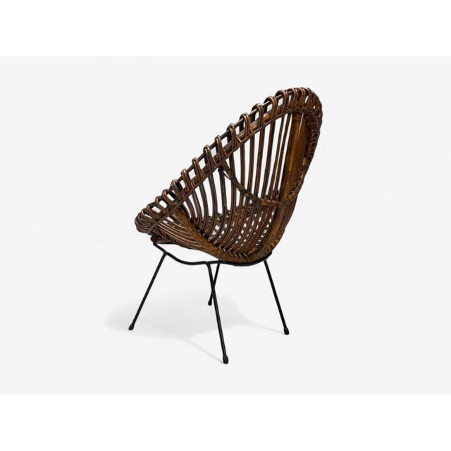 Italian Modern Metal & Bamboo Rattan Lounge Chair- Italy, 1950s For Sale - Image 9 of 9