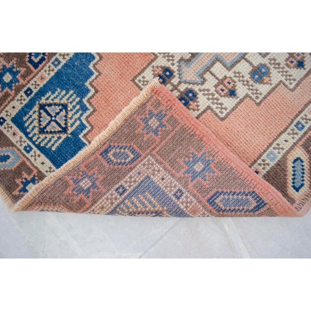 Front of Kitchen Sink Rug Hand Made Small Turkish Rug Bath Mat Faded Mini Rugs 2'2" X 3'10" For Sale - Image 9 of 14