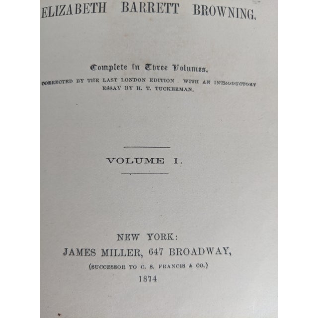 Victorian Antique 1874 Elizabeth Barrett Browning Poems – Complete 3-Volume Leather-Bound Set For Sale - Image 3 of 18