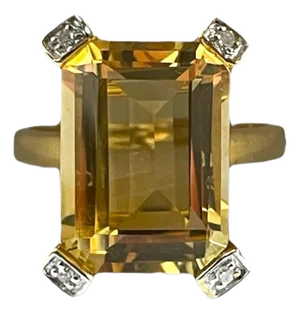 Radiant Citrine & Diamond in 10k Yellow Gold Ring Size 6