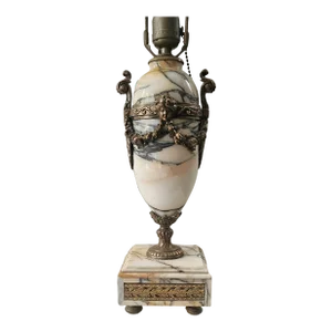 French 1920s Louis XVI Style Marble Table Lamp – Cherub & Garland Ormolu Accents
