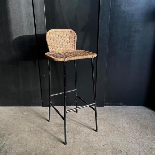 Vintage High Stool with Wicker Backrest and Seat, 1960s For Sale - Image 3 of 8