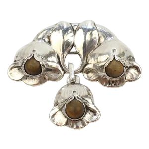Vintage Evald Nielsen Skonevirke Danish Art Deco 830 Silver and Nephrite Jade Brooch
