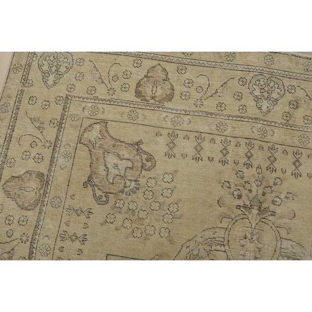 Textile Tabriz Rug 6’5” X 9’5” Beige Vintage Distressed Wool Hand-Knotted Carpet For Sale - Image 7 of 14