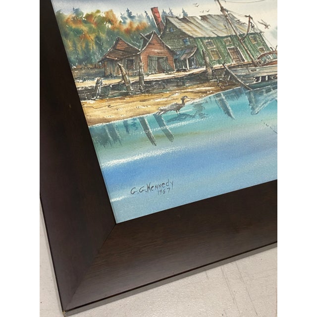 1960s Pacific Northwest Harbor Scene Original Watercolor by g.g. Kennedy C.1967 For Sale - Image 5 of 10