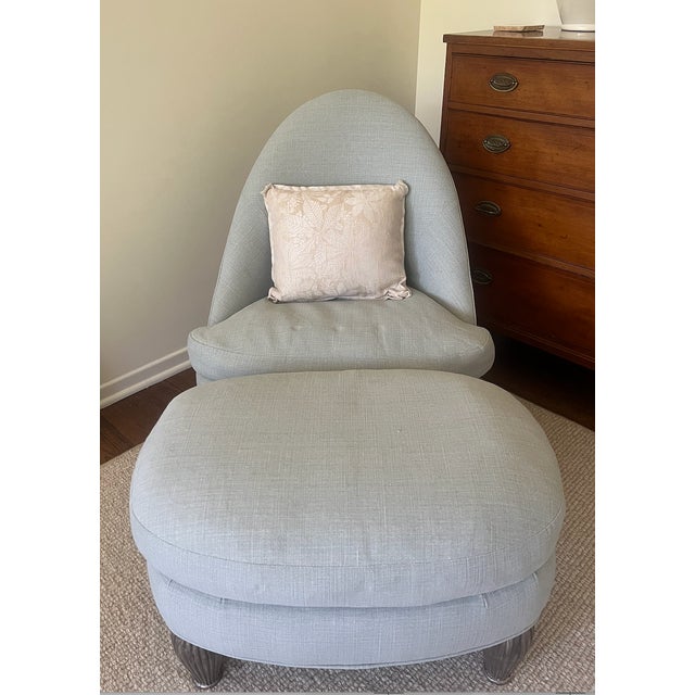 Wood 1990s Rose Tarlow London Oval Slipper Chair and Ottoman For Sale - Image 7 of 8