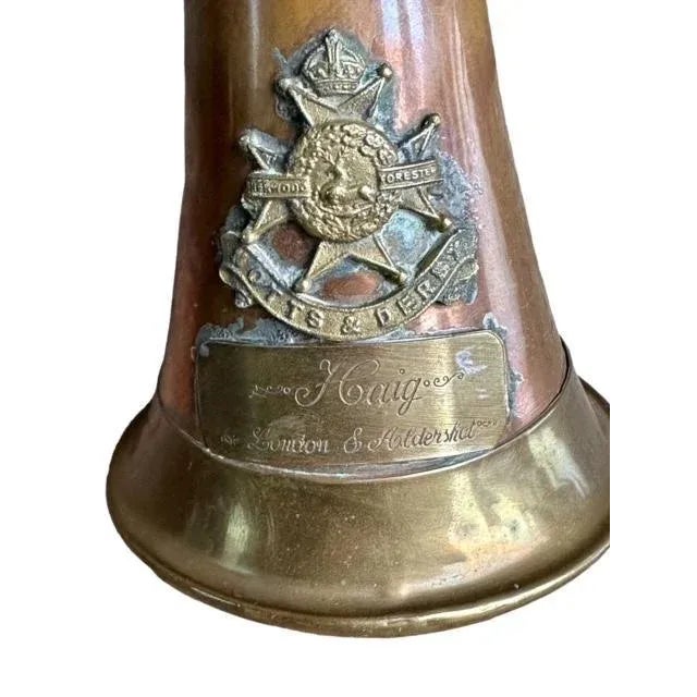 Copper 1900s WW1 Era Notts & Derby Sherwood Foresters Bugle Copper and Brass With Tassel Cord For Sale - Image 8 of 8