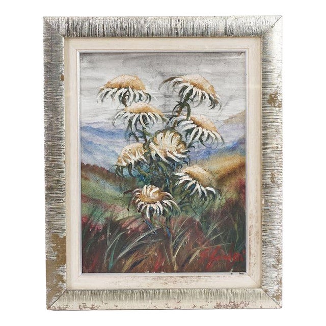 Giovanni Lovetti, Flowers on Mountain Background, 2000s, Oil on Canvas, Framed For Sale