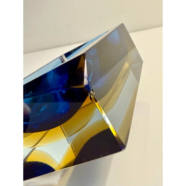 1960s Flavio Poli for Seguso Vetri D’Arte Murano Sommerso Blue & Amber Glass Ashtray For Sale - Image 10 of 11
