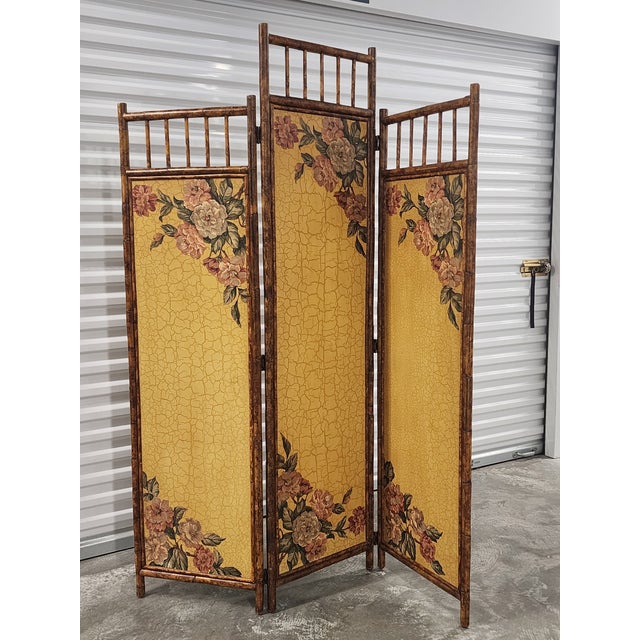 Victorian Vintage Tortoise Bamboo 3-Fold Screen Room Devider For Sale - Image 3 of 12