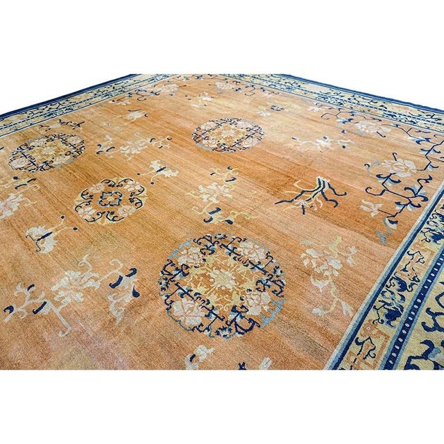 Textile 1920s Antique Wool Coral Large Allover Floral Hand Knotted Large Oversize Rug For Sale - Image 7 of 9
