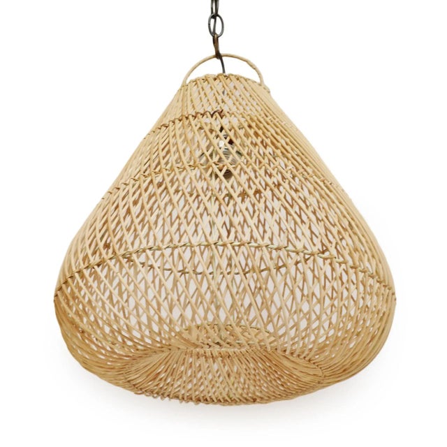 Wood Raw Rattan Batu Drop Pendant Light Medium For Sale - Image 7 of 11