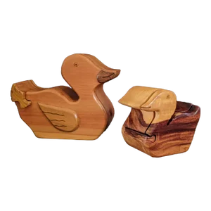 Vintage Carved Wood Duck Puzzle Boxes - a Pair