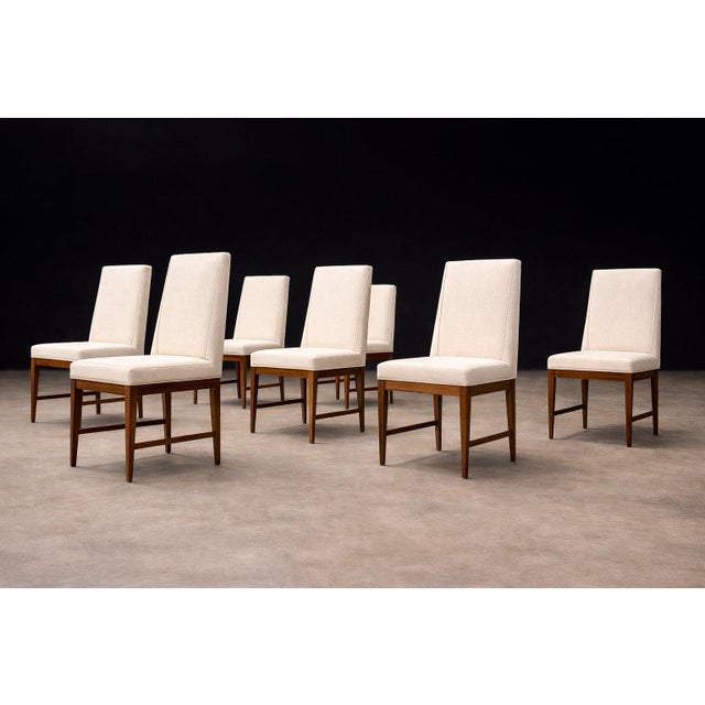 Cimo, Brazil, 1950 — Set of 8 Tall-Back Dining Chairs in Caviúna With Warm Bone Performance Linen For Sale - Image 9 of 16