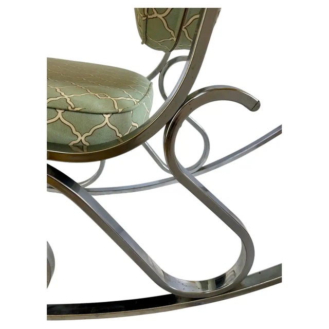 Mid-Century Hollywood Regency Style Polished Nickel Scroll Rocking Chair For Sale - Image 10 of 12