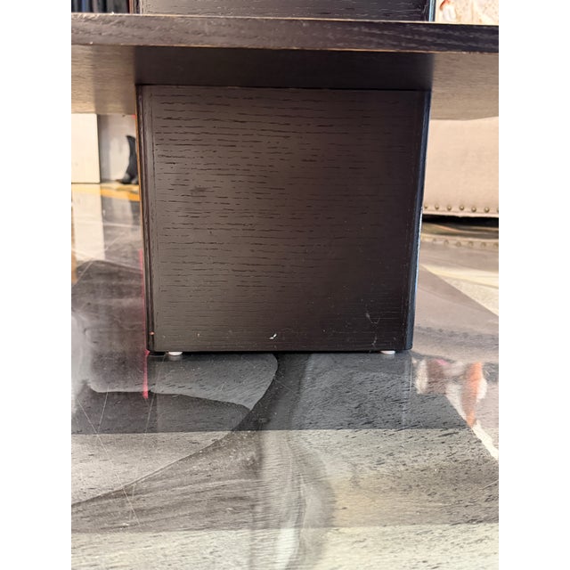 1980s Postmodern Ebonized Wood & Glass Tiered Geometric Coffee Table For Sale - Image 4 of 8
