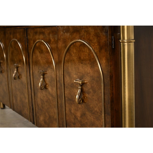 William Doezema for Mastercraft Mid-Century Hollywood Regency Burl Wood and Brass Sideboard Credenza, 1970s For Sale - Image 10 of 14
