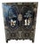 Vintage Chinese Black Lacquer Cabinet With Mother-of-Pearl Figures For Sale