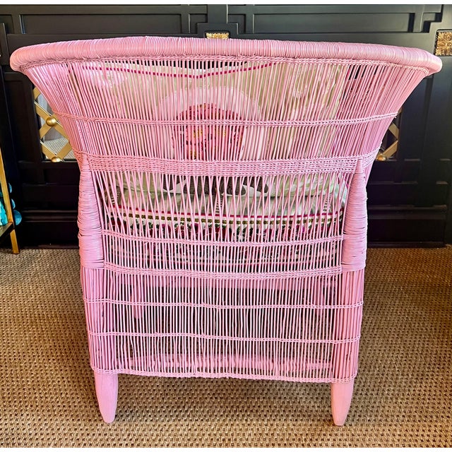 Wood Pair of Pink Wicker Chairs Palm Beach Style For Sale - Image 7 of 14