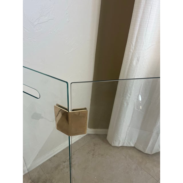 Stunning 3-panel tempered glass fireplace screen with metal hinges and handles. These screens are often designed in Mid-...