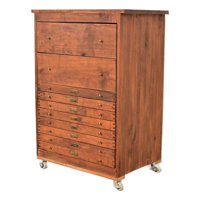 Antique Arts & Crafts Walnut 10-Drawer Flat File Cabinet, Circa 1900 For Sale